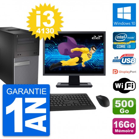 PC Tour Dell 3020 Ecran 22" Intel i3-4130 RAM 16Go Disque 500Go Windows 10 Wifi