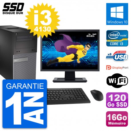 PC Tour Dell 3020 Ecran 22" Intel i3-4130 RAM 16Go SSD 120Go Windows 10 Wifi