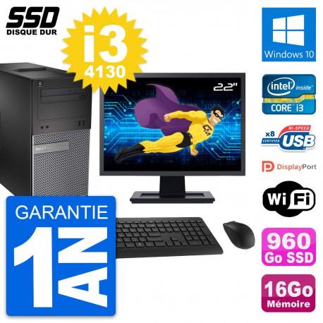 PC Tour Dell 3020 Ecran 22" Intel i3-4130 RAM 16Go SSD 960Go Windows 10 Wifi