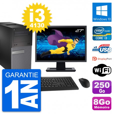 PC Tour Dell 3020 Ecran 27" Intel i3-4130 RAM 8Go Disque 250Go Windows 10 Wifi
