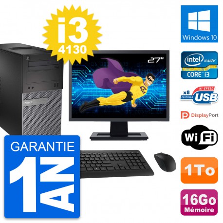 PC Tour Dell 3020 Ecran 27" Intel i3-4130 RAM 16Go Disque 1To Windows 10 Wifi