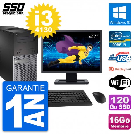PC Tour Dell 3020 Ecran 27" Intel i3-4130 RAM 16Go SSD 120Go Windows 10 Wifi