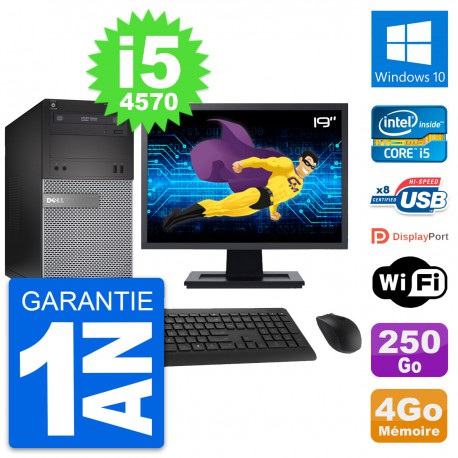 PC Tour Dell 3020 Ecran 19" Intel i5-4570 RAM 4Go Disque 250Go Windows 10 Wifi