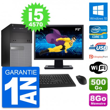 PC Tour Dell 3020 Ecran 19" Intel i5-4570 RAM 8Go Disque 500Go Windows 10 Wifi