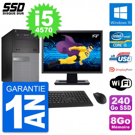PC Tour Dell 3020 Ecran 19" Intel Core i5-4570 RAM 8Go SSD 240Go Windows 10 Wifi
