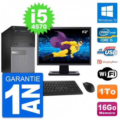 PC Tour Dell 3020 Ecran 19" Intel i5-4570 RAM 16Go Disque 1To Windows 10 Wifi