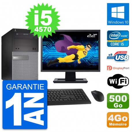 PC Tour Dell 3020 Ecran 22" Intel i5-4570 RAM 4Go Disque 500Go Windows 10 Wifi