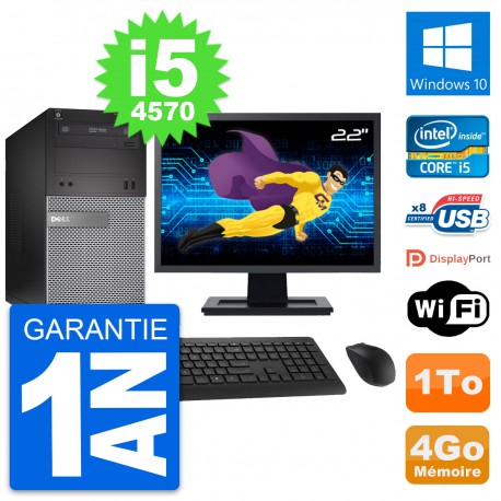 PC Tour Dell 3020 Ecran 22" Intel i5-4570 RAM 4Go Disque 1To Windows 10 Wifi