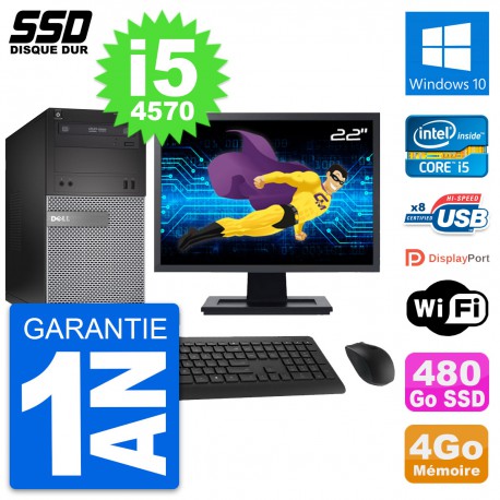 PC Tour Dell 3020 Ecran 22" Intel Core i5-4570 RAM 4Go SSD 480Go Windows 10 Wifi
