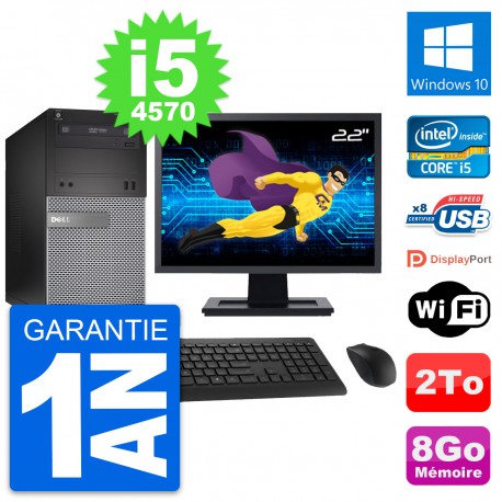 PC Tour Dell 3020 Ecran 22" Intel i5-4570 RAM 8Go Disque 2To Windows 10 Wifi