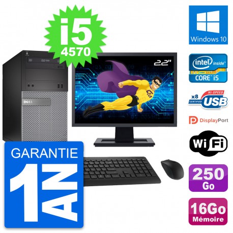 PC Tour Dell 3020 Ecran 22" Intel i5-4570 RAM 16Go Disque 250Go Windows 10 Wifi