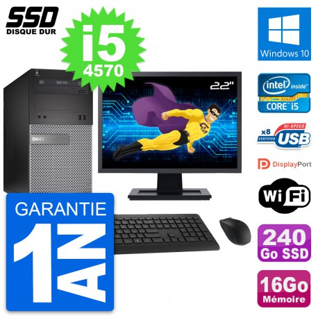 PC Tour Dell 3020 Ecran 22" Intel i5-4570 RAM 16Go SSD 240Go Windows 10 Wifi