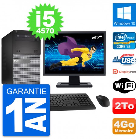 PC Tour Dell 3020 Ecran 27" Intel i5-4570 RAM 4Go Disque 2To Windows 10 Wifi