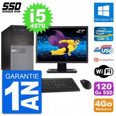 PC Tour Dell 3020 Ecran 27" Intel Core i5-4570 RAM 4Go SSD 120Go Windows 10 Wifi