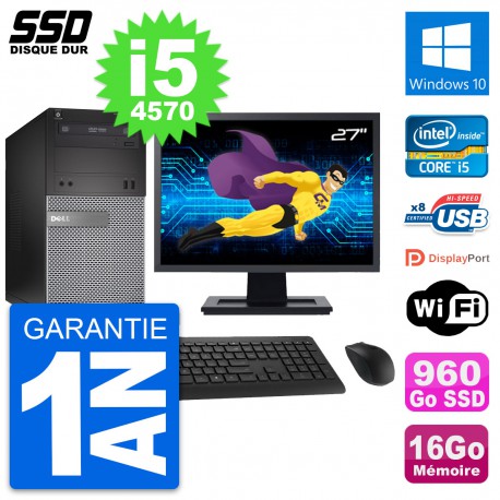 PC Tour Dell 3020 Ecran 27" Intel i5-4570 RAM 16Go SSD 960Go Windows 10 Wifi