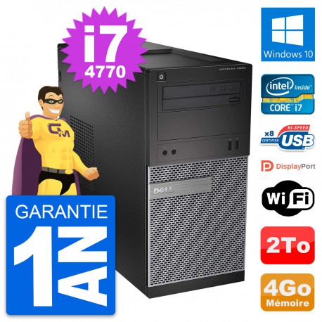 PC Tour Dell OptiPlex 3020 Intel Core i7-4770 RAM 4Go Disque 2To Windows 10 Wifi