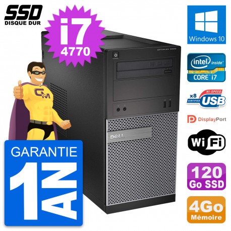 PC Tour Dell OptiPlex 3020 Intel Core i7-4770 RAM 4Go SSD 120Go Windows 10 Wifi