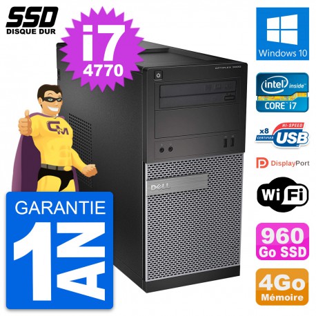PC Tour Dell OptiPlex 3020 Intel Core i7-4770 RAM 4Go SSD 960Go Windows 10 Wifi