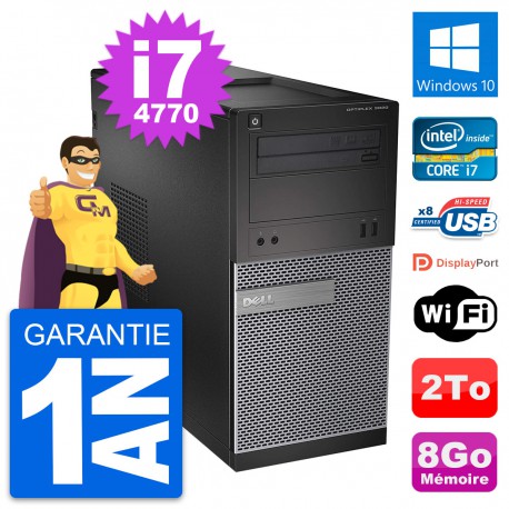 PC Tour Dell OptiPlex 3020 Intel Core i7-4770 RAM 8Go Disque 2To Windows 10 Wifi