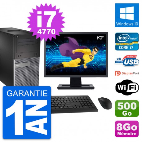PC Tour Dell 3020 Ecran 19" Intel i7-4770 RAM 8Go Disque 500Go Windows 10 Wifi