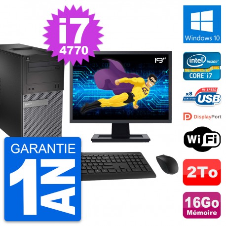 PC Tour Dell 3020 Ecran 19" Intel i7-4770 RAM 16Go Disque 2To Windows 10 Wifi