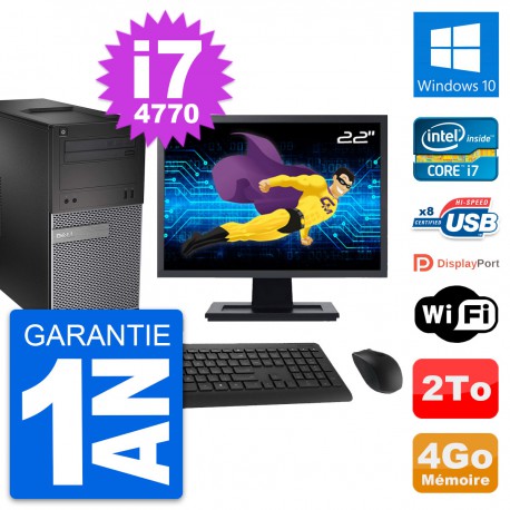 PC Tour Dell 3020 Ecran 22" Intel i7-4770 RAM 4Go Disque 2To Windows 10 Wifi