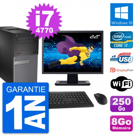 PC Tour Dell 3020 Ecran 22" Intel i7-4770 RAM 8Go Disque 250Go Windows 10 Wifi