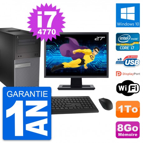PC Tour Dell 3020 Ecran 27" Intel i7-4770 RAM 8Go Disque 1To Windows 10 Wifi