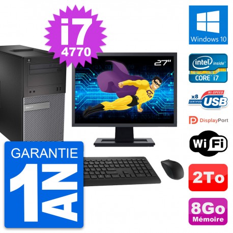 PC Tour Dell 3020 Ecran 27" Intel i7-4770 RAM 8Go Disque 2To Windows 10 Wifi