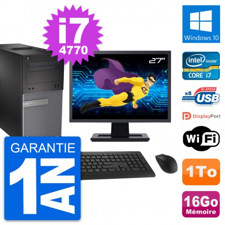 PC Tour Dell 3020 Ecran 27" Intel i7-4770 RAM 16Go Disque 1To Windows 10 Wifi