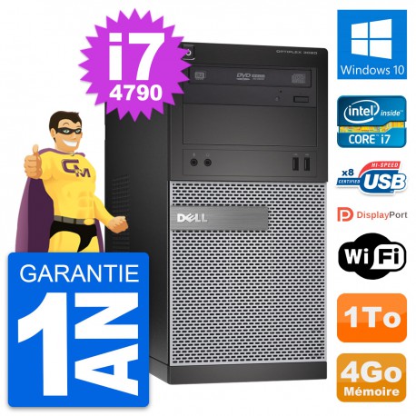 PC Tour Dell OptiPlex 3020 Intel Core i7-4790 RAM 4Go Disque 1To Windows 10 Wifi