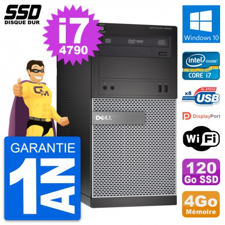 PC Tour Dell OptiPlex 3020 Intel Core i7-4790 RAM 4Go SSD 120Go Windows 10 Wifi