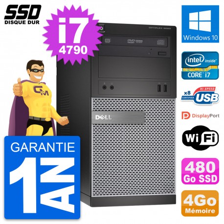 PC Tour Dell OptiPlex 3020 Intel Core i7-4790 RAM 4Go SSD 480Go Windows 10 Wifi