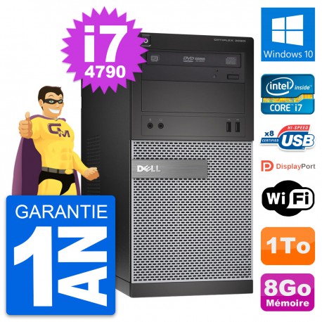 PC Tour Dell OptiPlex 3020 Intel Core i7-4790 RAM 8Go Disque 1To Windows 10 Wifi
