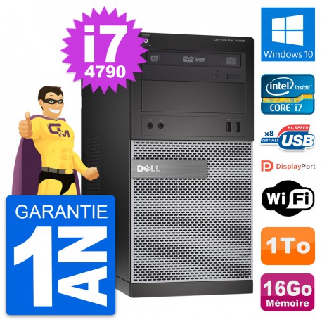 PC Tour Dell OptiPlex 3020 Intel i7-4790 RAM 16Go Disque Dur 1To Windows 10 Wifi
