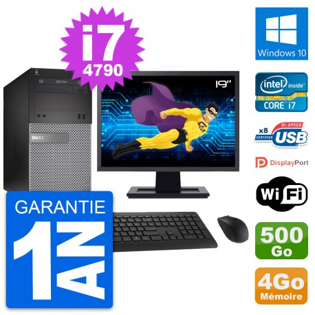 PC Tour Dell 3020 Ecran 19" Intel i7-4790 RAM 4Go Disque 500Go Windows 10 Wifi