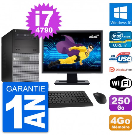 PC Tour Dell 3020 Ecran 22" Intel i7-4790 RAM 4Go Disque 250Go Windows 10 Wifi