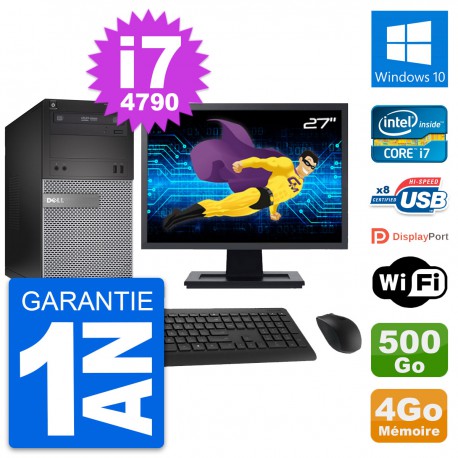 PC Tour Dell 3020 Ecran 27" Intel i7-4790 RAM 4Go Disque 500Go Windows 10 Wifi