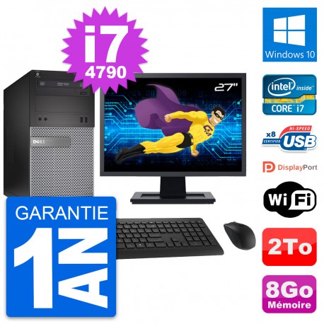 PC Tour Dell 3020 Ecran 27" Intel i7-4790 RAM 8Go Disque 2To Windows 10 Wifi