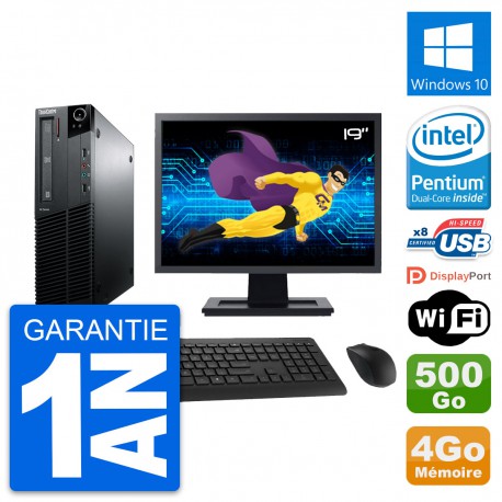 PC Lenovo M81 SFF Ecran 19" Intel G630 RAM 4Go Disque Dur 500Go Windows 10 Wifi