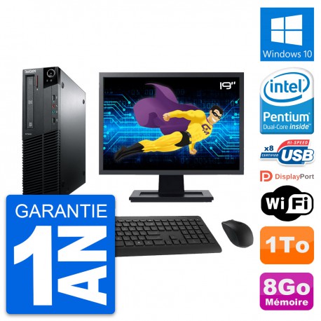 PC Lenovo M81 SFF Ecran 19" Intel G630 RAM 8Go Disque Dur 1To Windows 10 Wifi