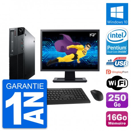 PC Lenovo M81 SFF Ecran 19" Intel G630 RAM 16Go Disque Dur 250Go Windows 10 Wifi