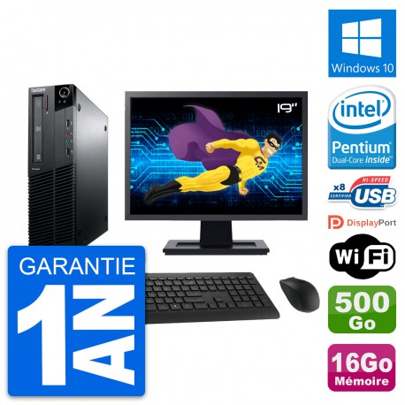 PC Lenovo M81 SFF Ecran 19" Intel G630 RAM 16Go Disque Dur 500Go Windows 10 Wifi