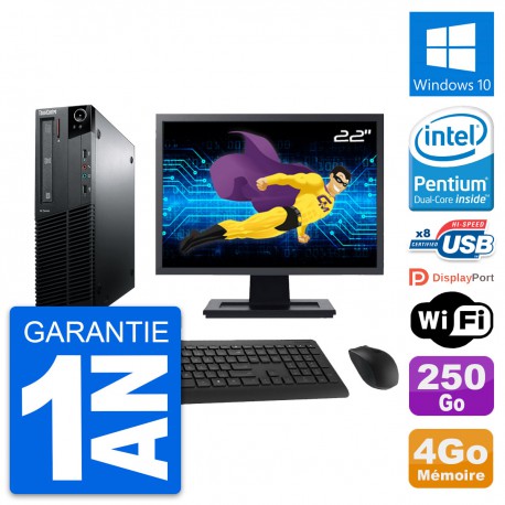 PC Lenovo M81 SFF Ecran 22" Intel G630 RAM 4Go Disque Dur 250Go Windows 10 Wifi