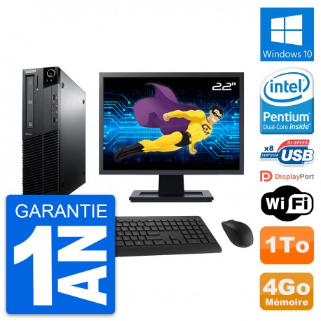 PC Lenovo M81 SFF Ecran 22" Intel G630 RAM 4Go Disque Dur 1To Windows 10 Wifi