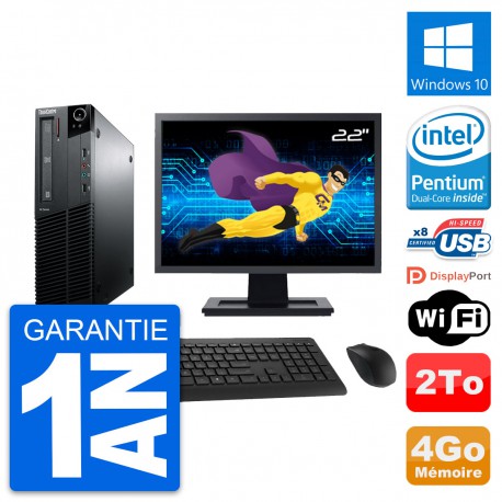 PC Lenovo M81 SFF Ecran 22" Intel G630 RAM 4Go Disque Dur 2To Windows 10 Wifi