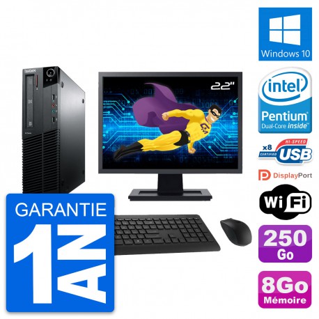 PC Lenovo M81 SFF Ecran 22" Intel G630 RAM 8Go Disque Dur 250Go Windows 10 Wifi
