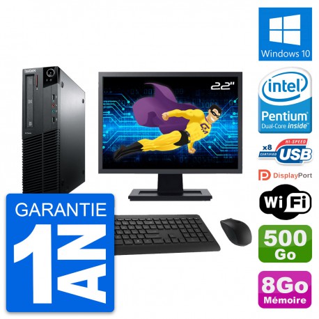 PC Lenovo M81 SFF Ecran 22" Intel G630 RAM 8Go Disque Dur 500Go Windows 10 Wifi