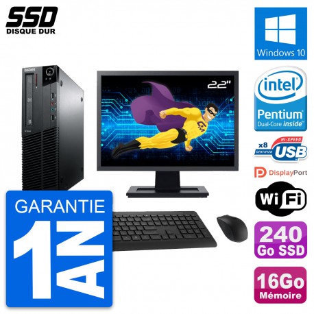 PC Lenovo M81 SFF Ecran 22" Intel G630 RAM 16Go SSD 240Go Windows 10 Wifi