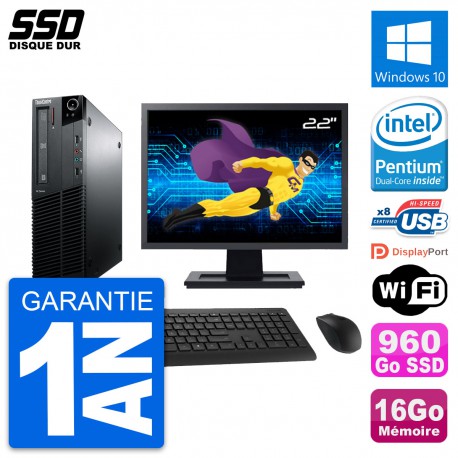 PC Lenovo M81 SFF Ecran 22" Intel G630 RAM 16Go SSD 960Go Windows 10 Wifi